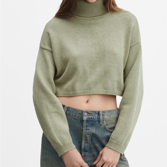 Mango Sweaters - Mango Olive Green Turtleneck Sweater